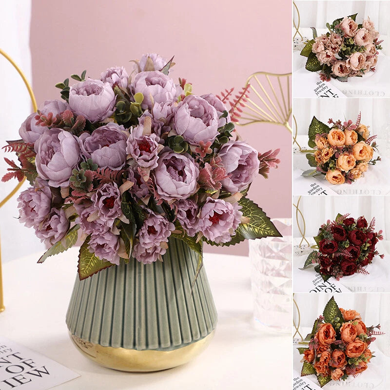 1 Bouquet Artificial Silk Fake Large Peony Flowers Hydrangea Wedding Party Decor Peony