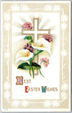 Best Easter Wishes, White Calla Lilies, Pink Flower Clusters & Cross, Postcard Lily