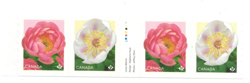 Mint never hinged peony stamp strip of 4 with pink and white flower designs