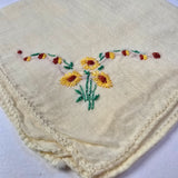 Vintage Hankie Embroidered Corner Sunflowers Yellow Floral Flowers Hanky Flowers Sunflower