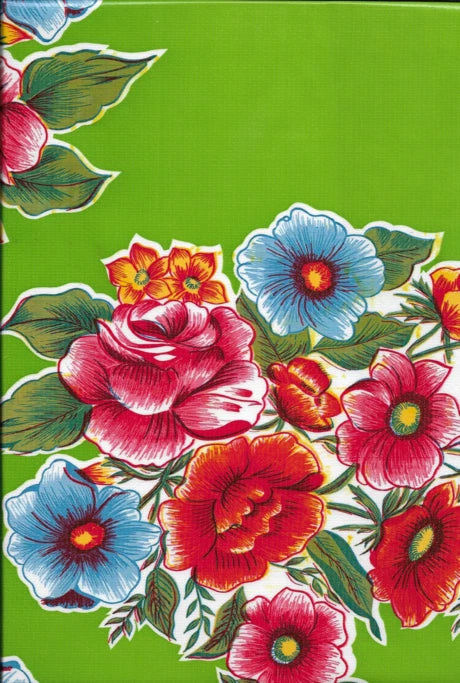 Oilcloth Fabric Texas Lady Bird Wild Flower Lime Pattern Sold in Yard or Bolt Flowering Plants