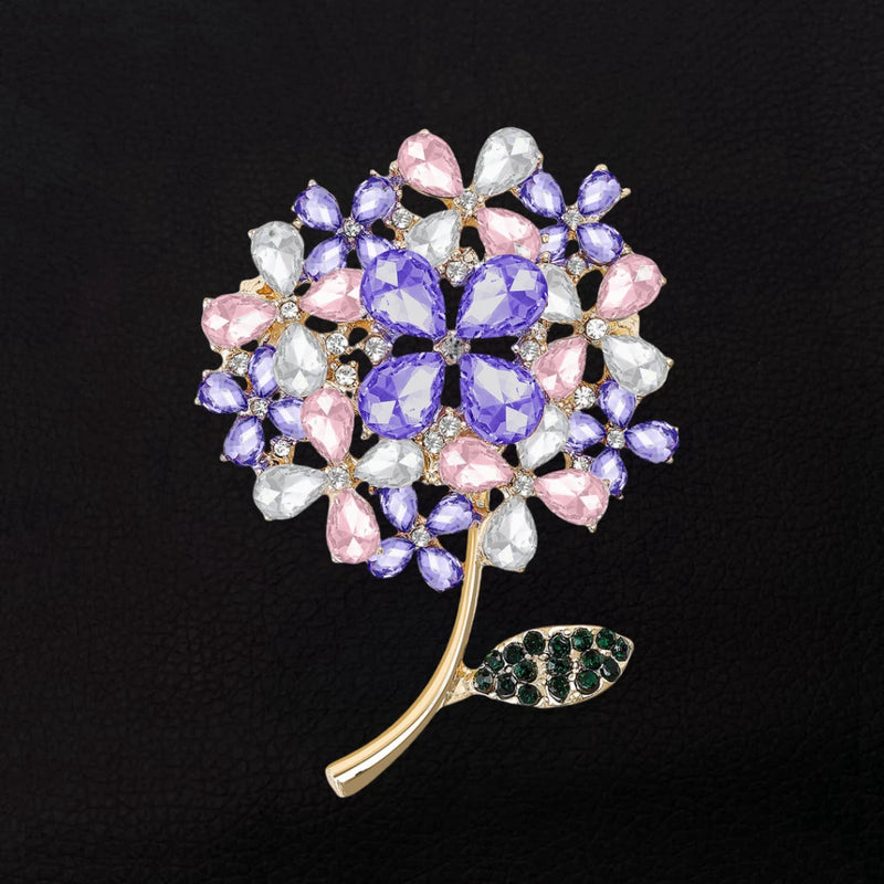 Women's Pink Purple Crystal Rhinestone Hydrangea Flower Brooch Pin Hydrangea