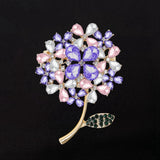 Women's Pink Purple Crystal Rhinestone Hydrangea Flower Brooch Pin Hydrangea