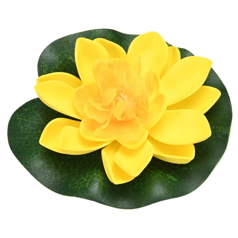 1-Set Artificial Foam Lotus Flower with Water Lily Pad, 4" [Yellow] Lily