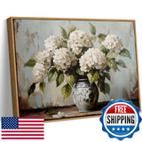 Framed Vintage Hydrangea Wall Art Rustic White Hydrangea Still Life Flower Canva Hydrangea