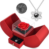 Preserved Red Real Rose with Heart I Love You Necklace -Eternal Flowers Roses