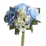 11" Blue Artificial Rose and Hydrangea Bouquet Hydrangea