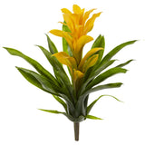 Nearly Natural 15Ó Bromeliad Artificial Yellow Flower w/ Green Leaves Set Of 4 Green Plant