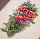 Cross Stitch Pattern Vintage Red Poppies Romantic Bouquet Painted Flowers DMC Bouquet