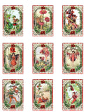Vintage Red Flower Fairies A Designer MULTI-SIZE SET Cotton Fabric Quilt Blocks Flowering Plants