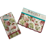 Waverly Quilted Table Runner Towel Set Pink Hydrangea Reversible Striped Country Hydrangea