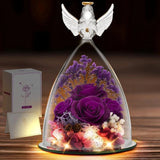 GMAOPHY Preserved Flower Purple Rose Glass Gift Decor Pretty Angel Figurine Roses
