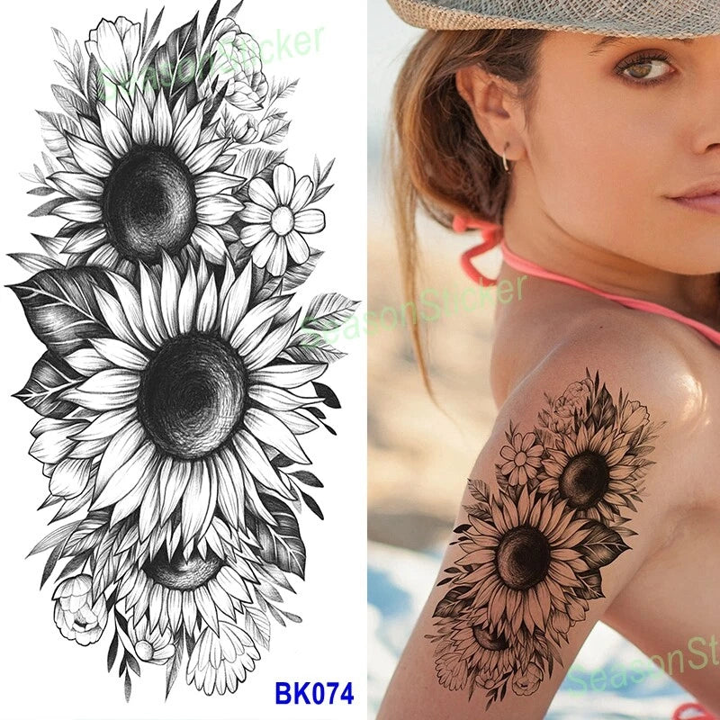 Sunflower Tattoo Rose Dragonfly Graphics Black Sketch Peony Daisy Flower Tattoo Peony