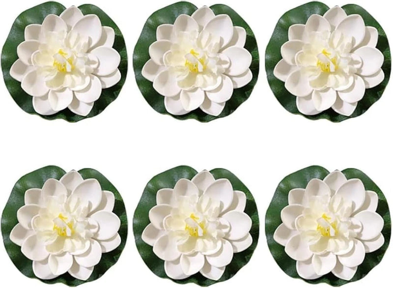 6Pcs White Artificial Lotus Flowers Large Floating Lotus Flower Faux Lotu Flo... Lily