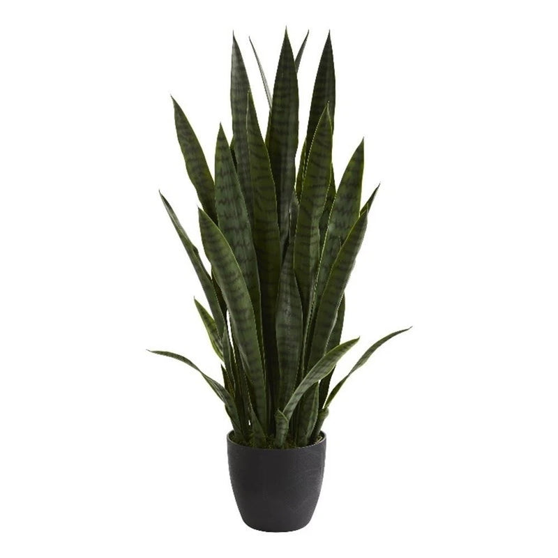 Nearly Natural 38" Sansevieria Artificial Plant in Green/Black Green Plant