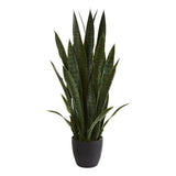 Nearly Natural 38" Sansevieria Artificial Plant in Green/Black Green Plant