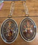 Pair Handmade Vtg Belgium Wall Art Dried Flowers Convex Domed Glass Frame 9 X 6Ó Dried Flower