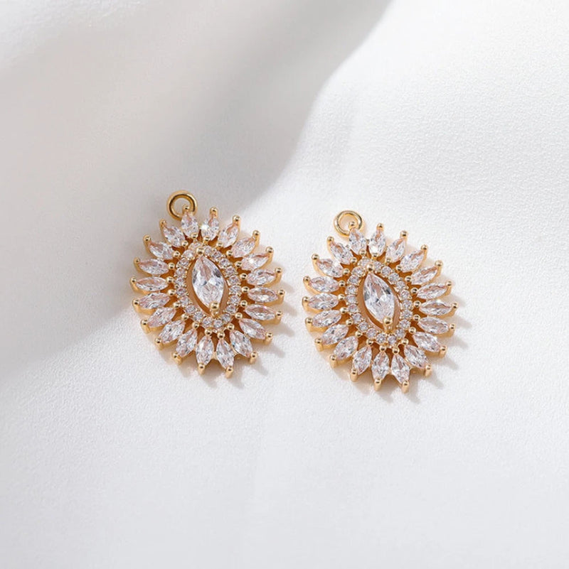 2pcs CZ Pave Horse Eye Charm,Cubic Zirconia Sun Flower Pendant,Zircon Flower Sunflower