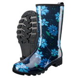 HISEA Women's Rubber Rain Boots Mid-Calf Waterproof Glossy Printed Garden Boots Sunflower