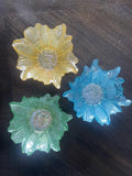 Glass Sunflower Decorative Bowls Set of 3 - Yellow, Blue, Green, 7" Sunflower