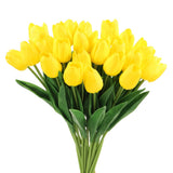 24Pcs Fake Tulips Artificial Flowers, PU Tulips with Stems, Yellow Green Plant