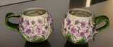 2 Vintage 3D Hydrangea Mugs Purple Floral Figural Ceramic Hydrangea
