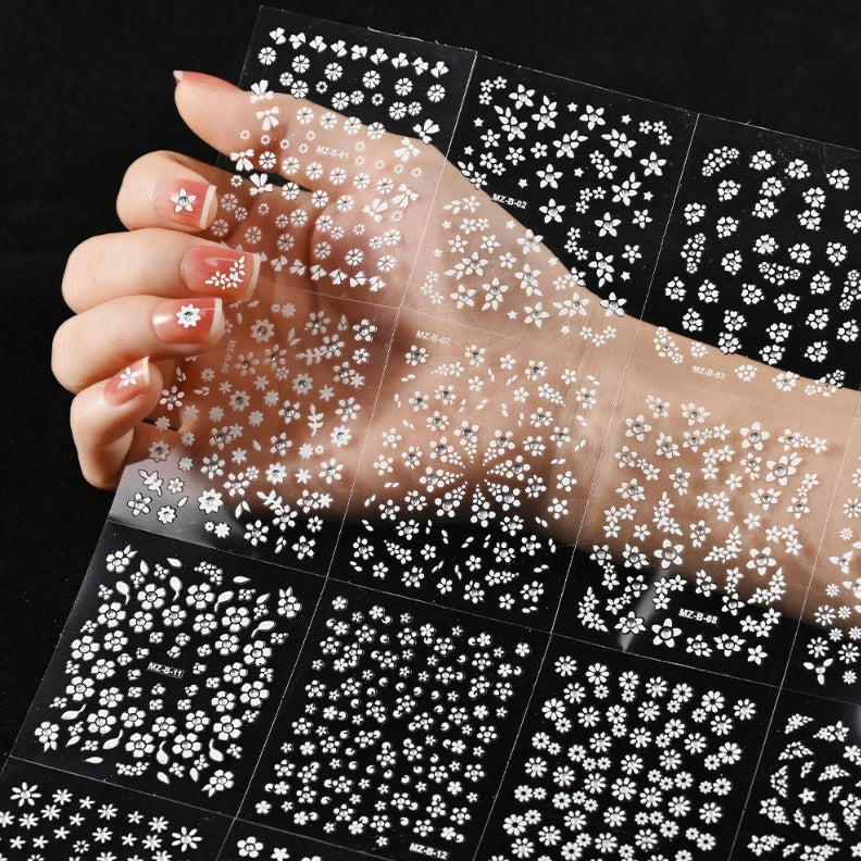 10Sheets Nail Art Sticker Decal Pure White Daisy Flower Lace Slider Manicure NH9 Daisies
