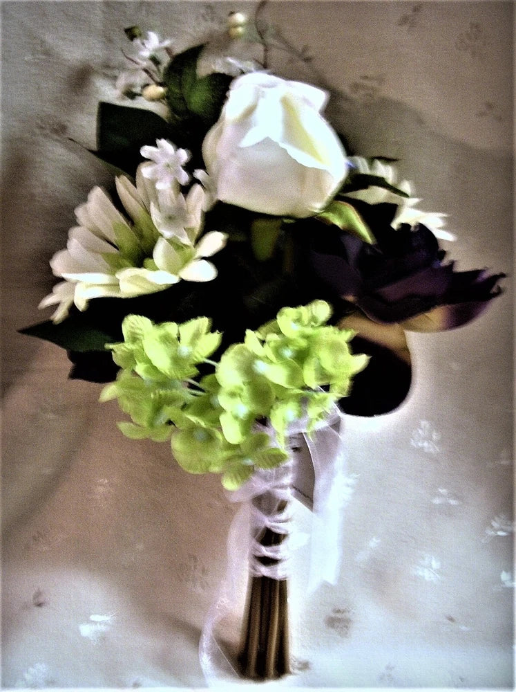 NWT Studio His & Hers Purple Wedding Bouquet & Garter Bouquet