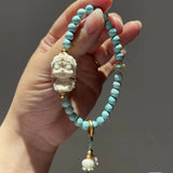 Natural Raw Ore Turquoise Bracelet Bracelet Mammoth Lily of The Valley Flower Lily