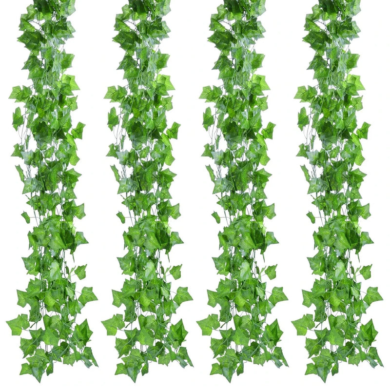 Artificial ivy leaf hanging garland set, 12 green leaf strands for decoration