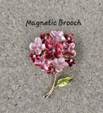 Vintage style Pink Hydrangea MAGNETIC BROOCH. No damage Flower pin. Hydrangea
