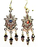 Silver Ruby Red Bi-Cone Crystal Fancy Sunflower Pierced Earrings - NEW (#250) Sunflower
