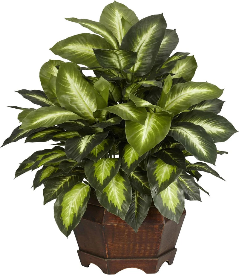 24" Golden Dieffenbachia Silk Plant - Lifelike Green Home Decor Green Plant