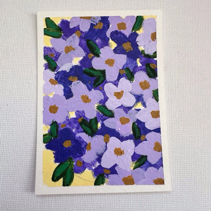 ACEO Original, Abstract Purple Hydrangea, Mini Art Painting, Nature Flower Plant Hydrangea