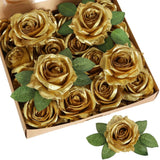 20pcs Gold Roses Artificial Flowers Fake Roses Real Looking Silk Flowers Bulk... Bouquet