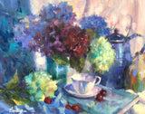 Blooming hydrangea Painting Original Floral Still Life Oil Impressionist Art Hydrangea
