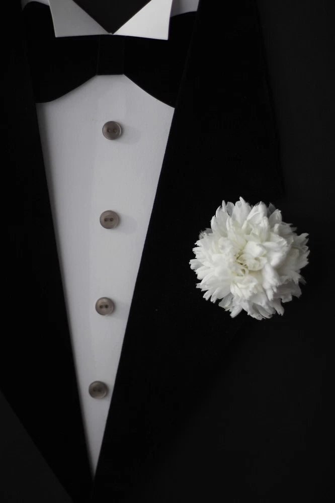 Silk Boutonniere White Carnation Men's Flower Lapel Pin Handmade Carnation