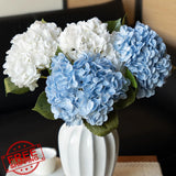 Duyone 4pk Large Artificial Hydrangea Flowers Bouquet White Blue Wedding Hydrangea