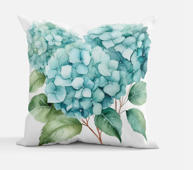 Teal Hydrangea Throw Pillow | Cottagecore Decor | 14"x14" & 18"x18" Ships Free Hydrangea