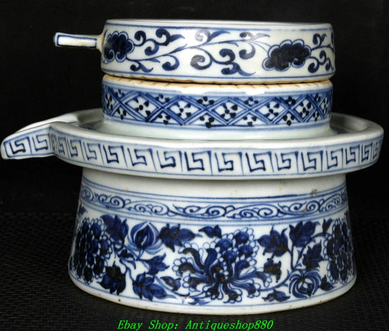 9''Yuan Dynasty Blue White Porcelain Peony Flower Millstone Grinding Tools Peony