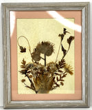 Vintage Wood Framed Genuine Pressed Flowers Plants Bouquet Peach Matting 1989 Dried Flower