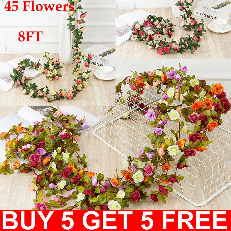 45 Flowers 8Ft Artificial Flower Rose Fake Hanging Garland Party Wedding Decor Roses