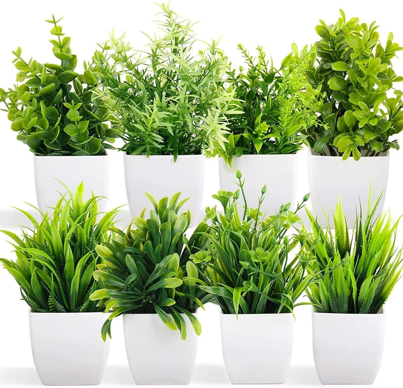Dekorly Artificial Potted Plants, 8 Pack (Set 0F 8) Green Plant