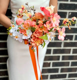 Orange Flower Fields faux wedding bouquet w. orchid, ranunculus, rose, daisy Ranunculus