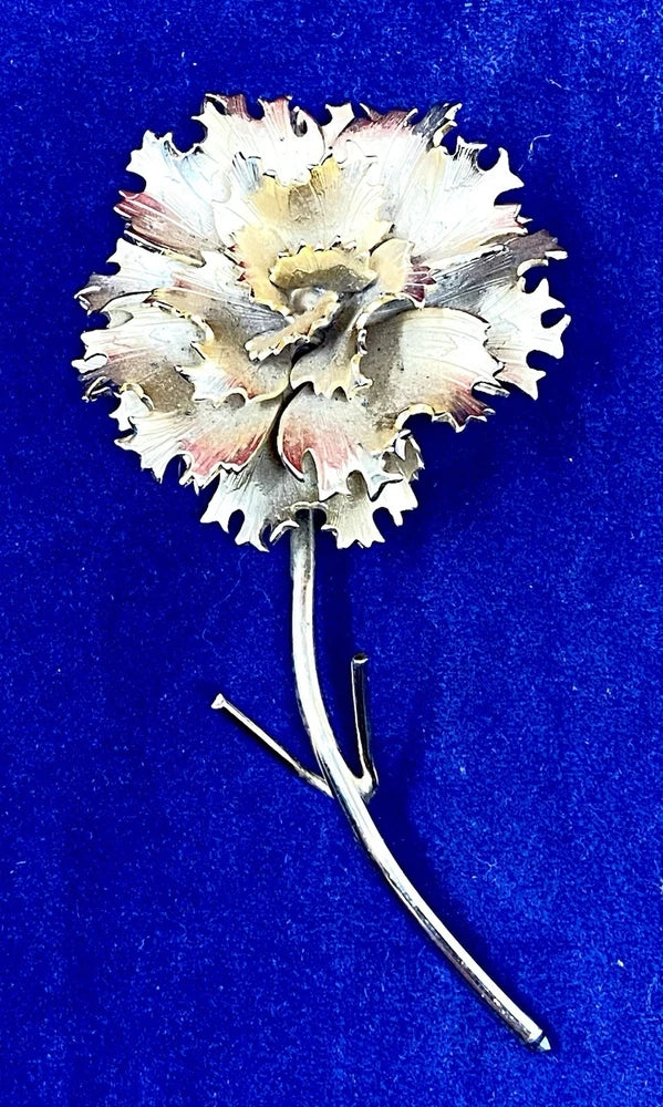 VTG Giovanni Carnation Flower Pin Brooch Gold Tone Layered 3D Fashion 3.5" Carnation