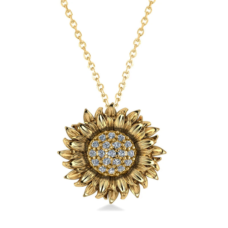 0.60CT Real Moissanite Sunflower Pendant Chain 14K Yellow Gold Plated Silver Sunflower
