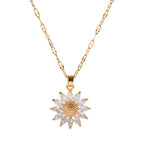 14K Gold Stainless Steel Sunflower CZ Pendant Necklace 16-18" Chain Women AG Sunflower
