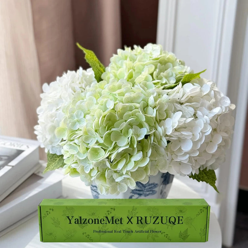 Artificial Hydrangea Flowers 4 Pcs 2 White 2 Light Green 21 inch Long Rod Rea... Hydrangea