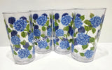 Spring Summer Hydrangeas Floral Tumbler Acrylic Glasses Set of 4 Hydrangea