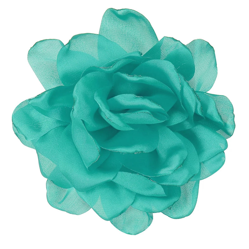 4.7" Silk Satin Flower Brooch Pin Large Peony Floral Lapel Pin Turquoise Peony